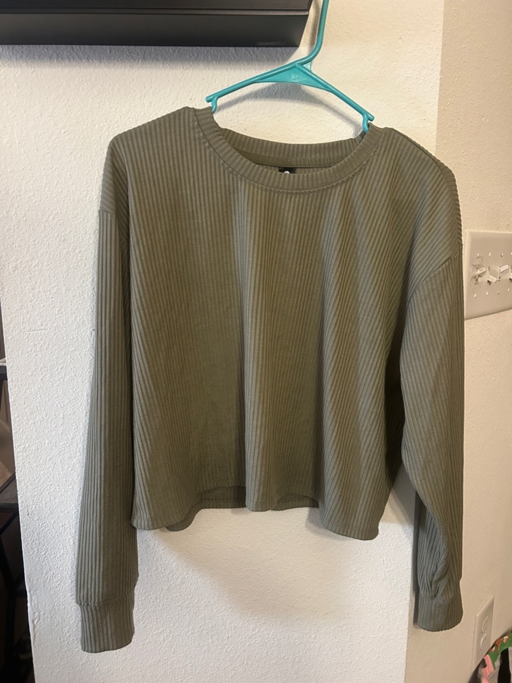90 Degree By Reflex Olive Ribbed Long Sleeve Crewneck Top